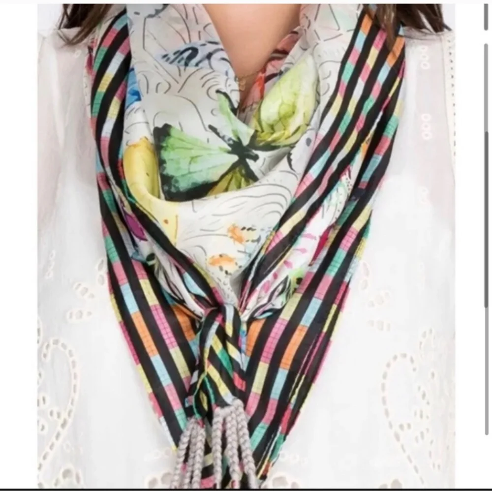 Johnny Was Multicolor Butterfly and Stripe Scarf - Picture 1 of 10